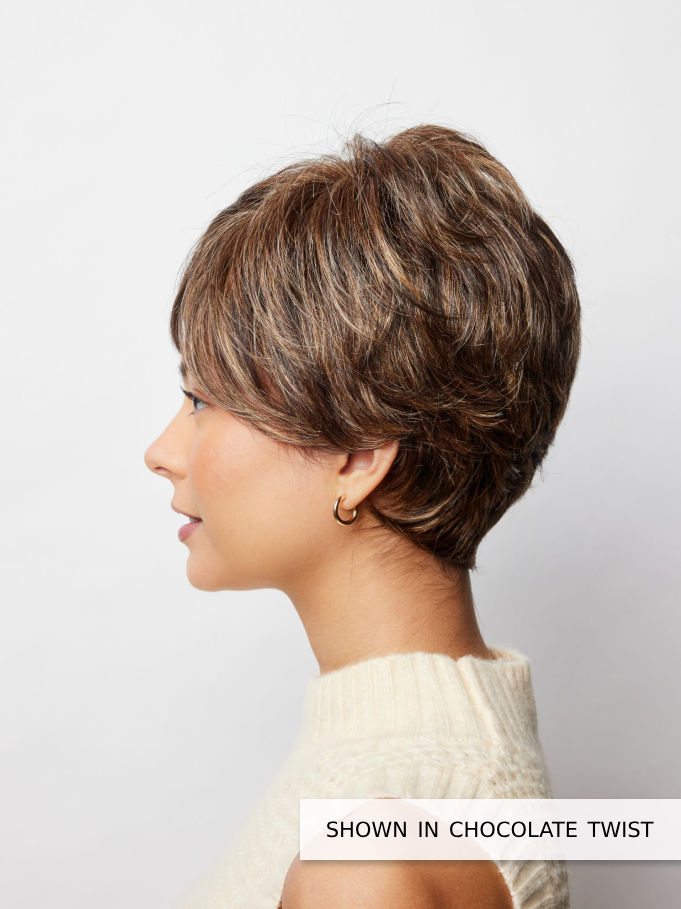 Thumbnail: bay wig by amore collection chocolate twist left side view