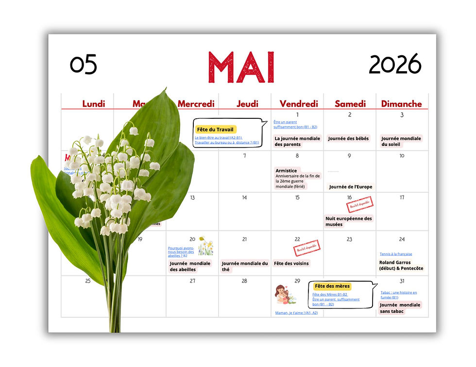 Calendrier FLE – Mai 2026 : travailler le français avec les temps forts du mois