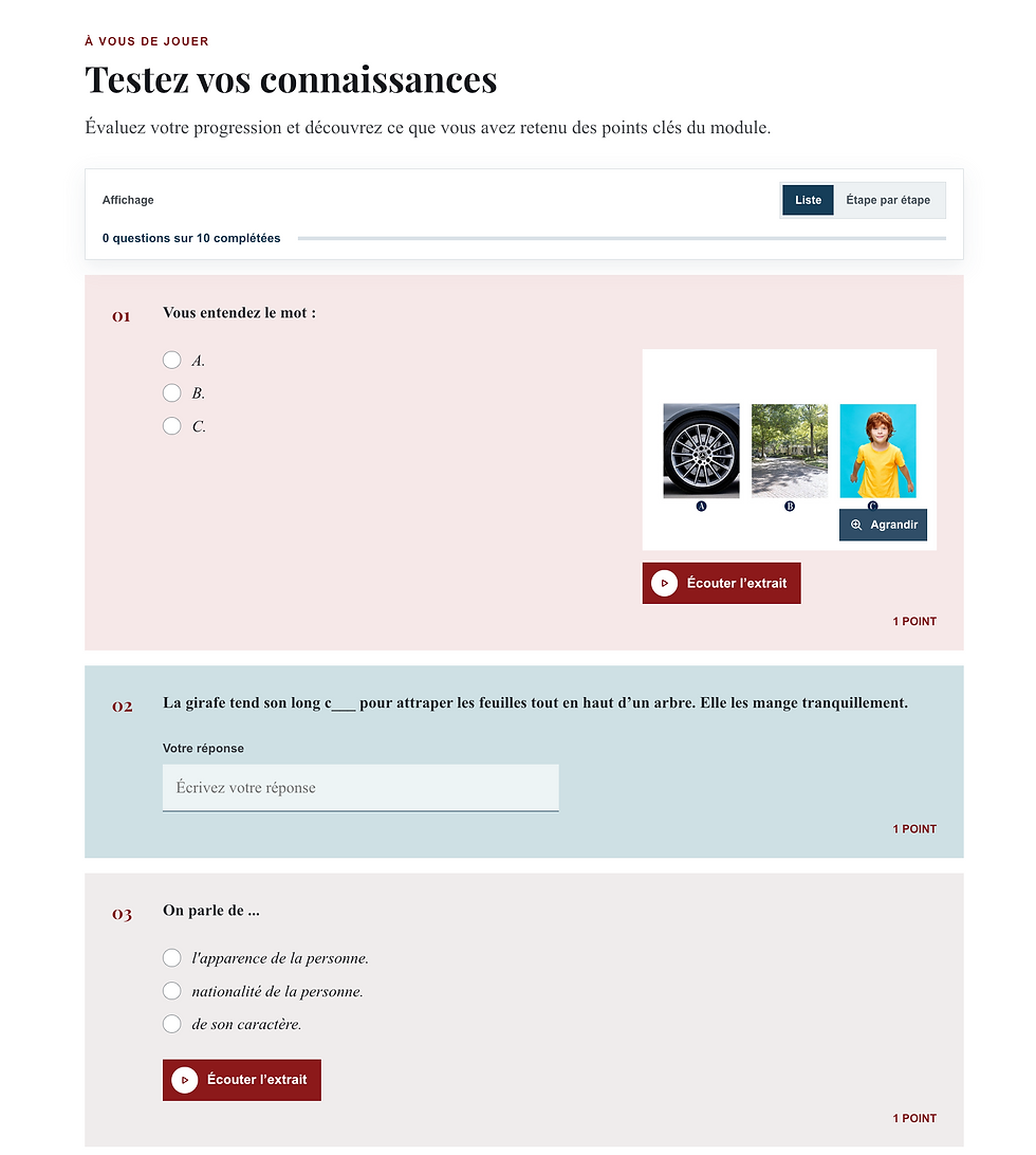 Quiz à la fin de la fiche pour consolidé les savoirs de l'apprenant.