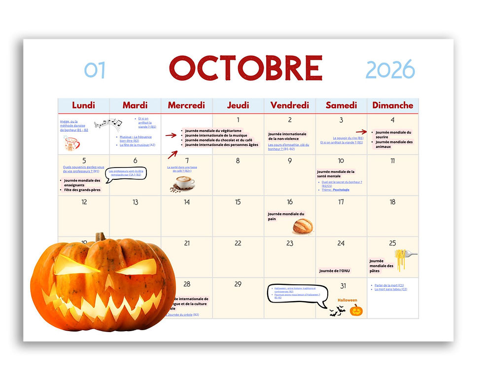 Octobre 2026 : des idées pour vos cours de FLE