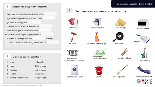 Les tâches ménagères - Boîte à outils (A1-A2)
