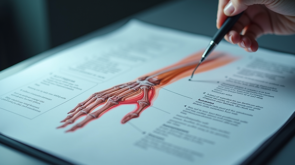 Close-up view of a medical diagram showing wrist joint anatomy