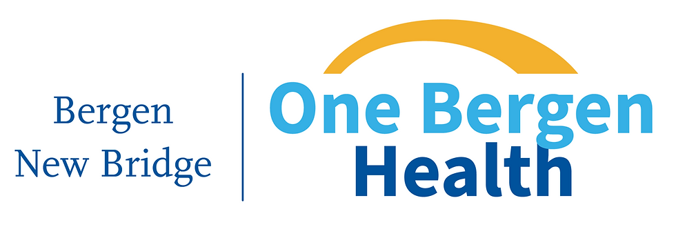 Bergen New Bridge One Bergen Health logo with blue text and a yellow arch, featuring a vertical line separating the sections.
