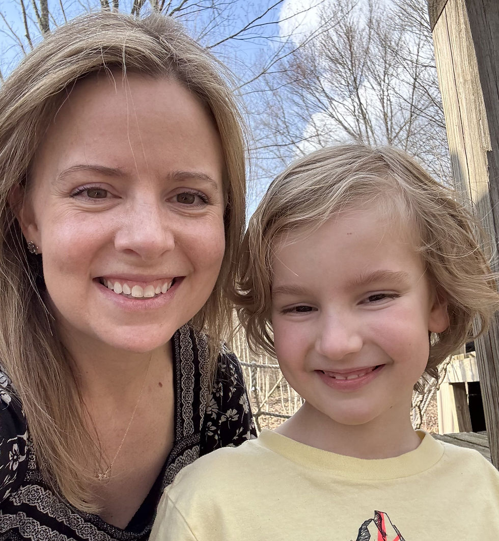 Two side-by-side images: Left shows a woman and girl smiling outdoors. Right shows a woman in a blue shirt and cap with a young boy in a crowd. Elena Croy. Bergen County Moms.