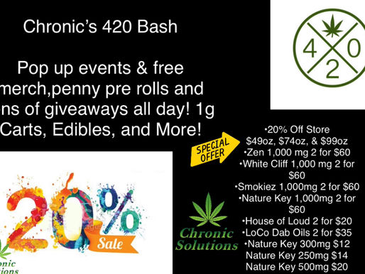 420 Specials!!!! White Cliff Pop Up 11am-1pm! Free swag, penny Preroll, Cart, & Edibles! Plus More! 