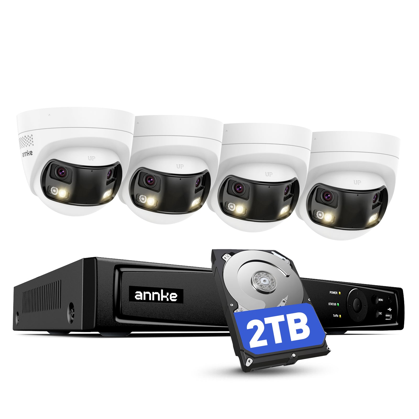 ANNKE AU-N98PBK2-94ET-P four 8MP dual-lens dome cameras, PoE NVR and 2TB hard drive