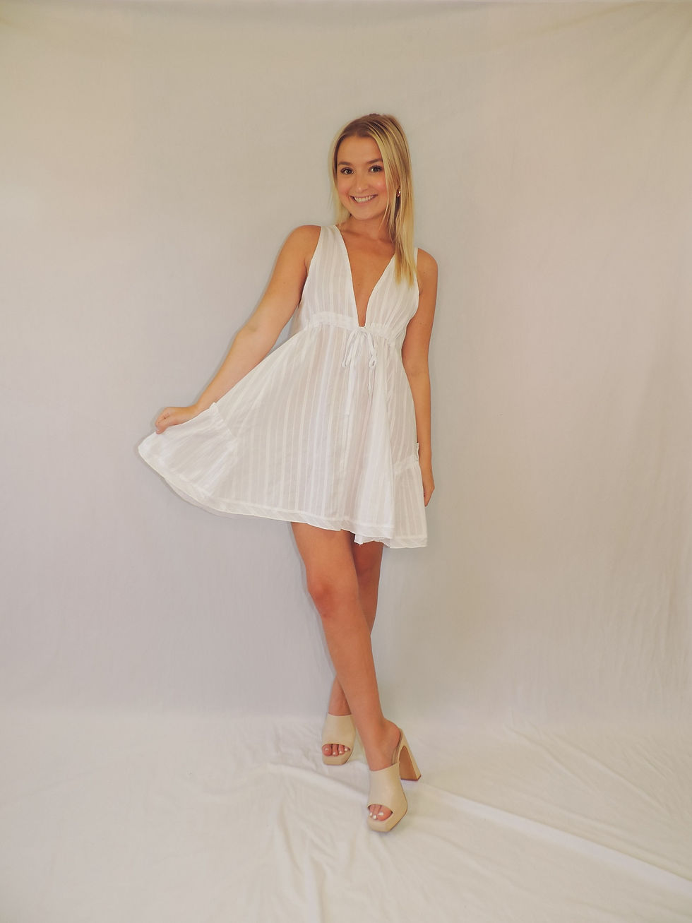 Thumbnail: Solid Plunge Babydoll Dress