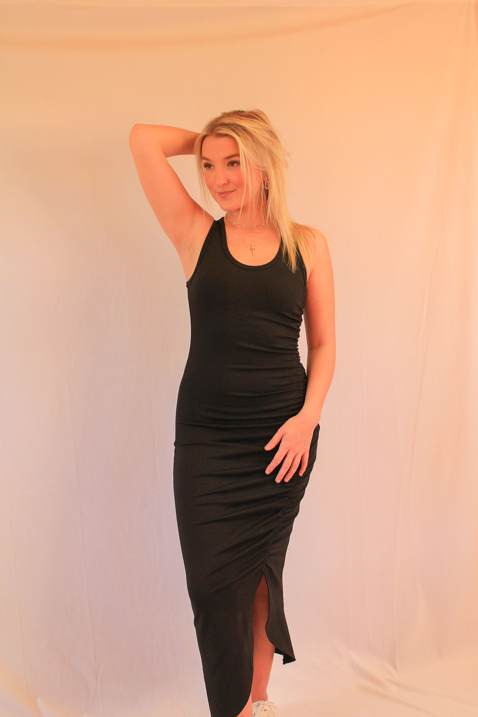 Thumbnail: Side Ruched Black Dress