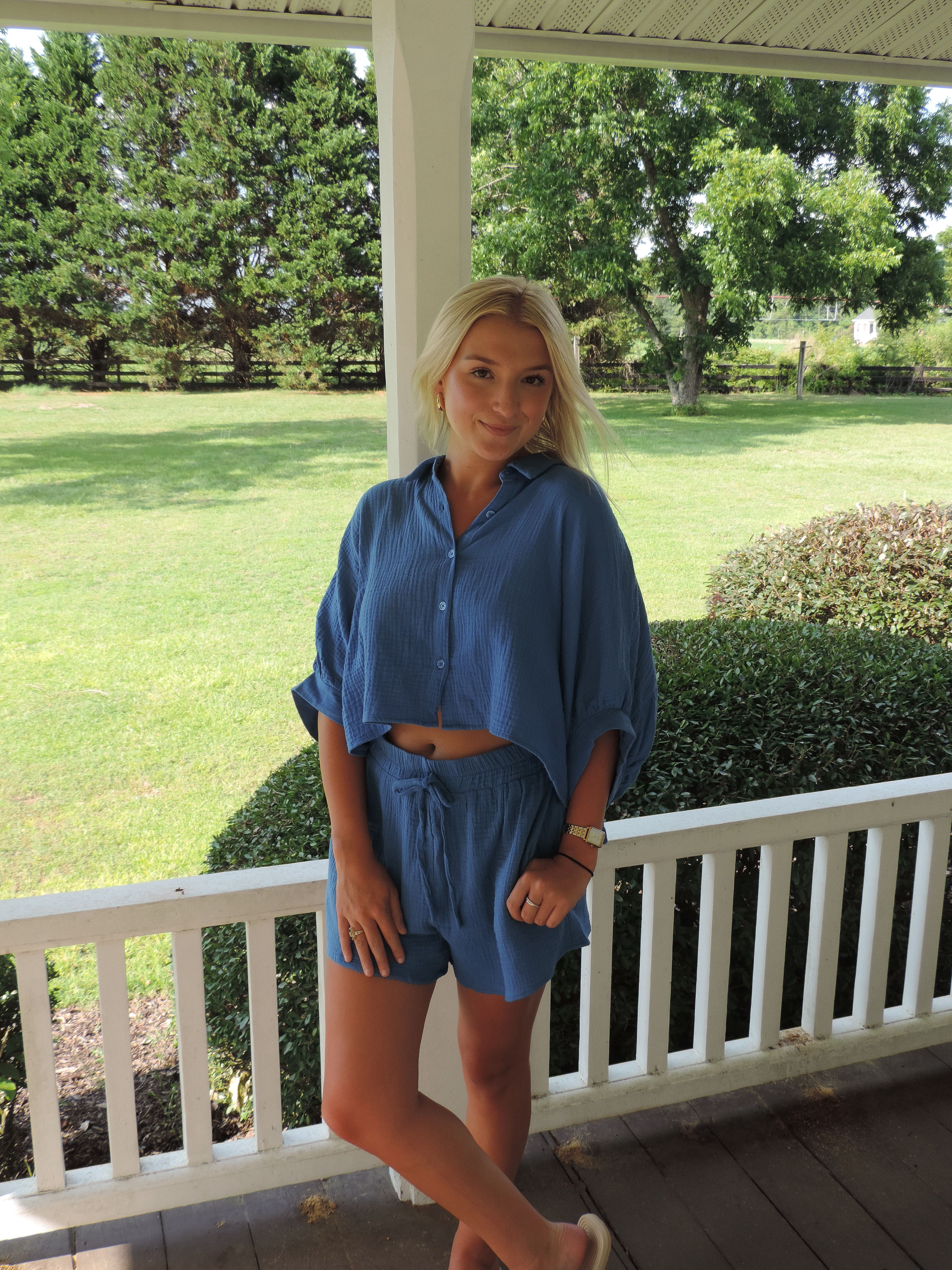 Blue Gauze Lounge Shorts