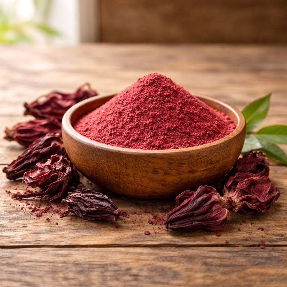 Red herbal powder and dried hibiscus