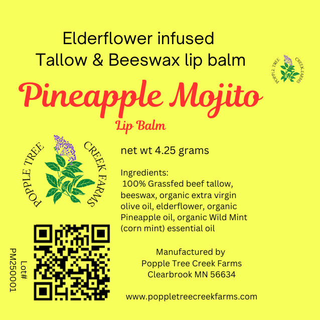 Thumbnail: ingredients and info about pineapple mojito flavored all natural tallow lip balm
