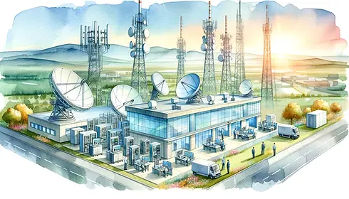 DALL·E 2024-06-03 18.03.25 - A watercolor illustration depicting a telecom facility in Kaz