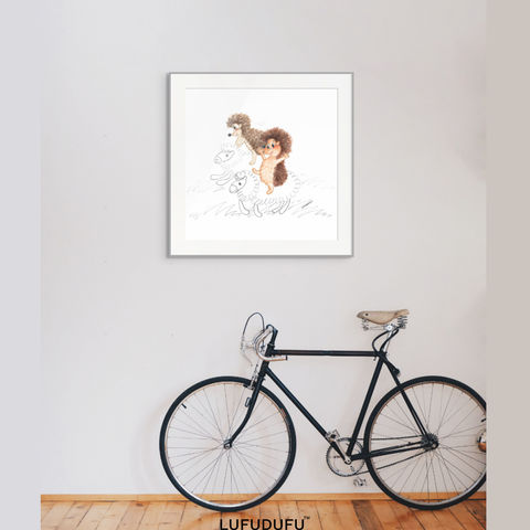 lufudufu hedgehogs racing sheep for art prints 