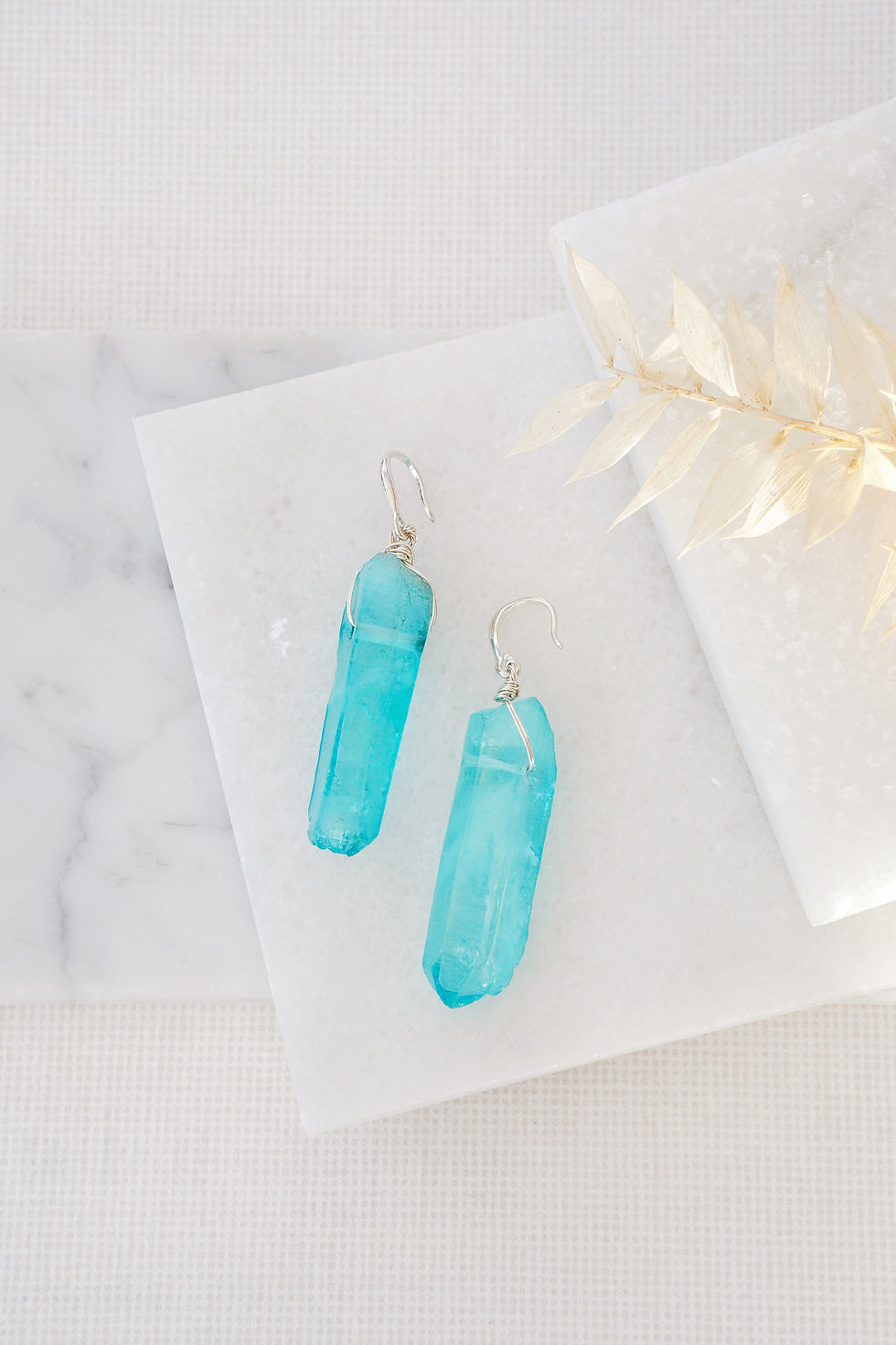 Thumbnail: Raw Cut Sky Blue Agate Crystal 925 Sterling Silver Earrings by Xander Kostroma