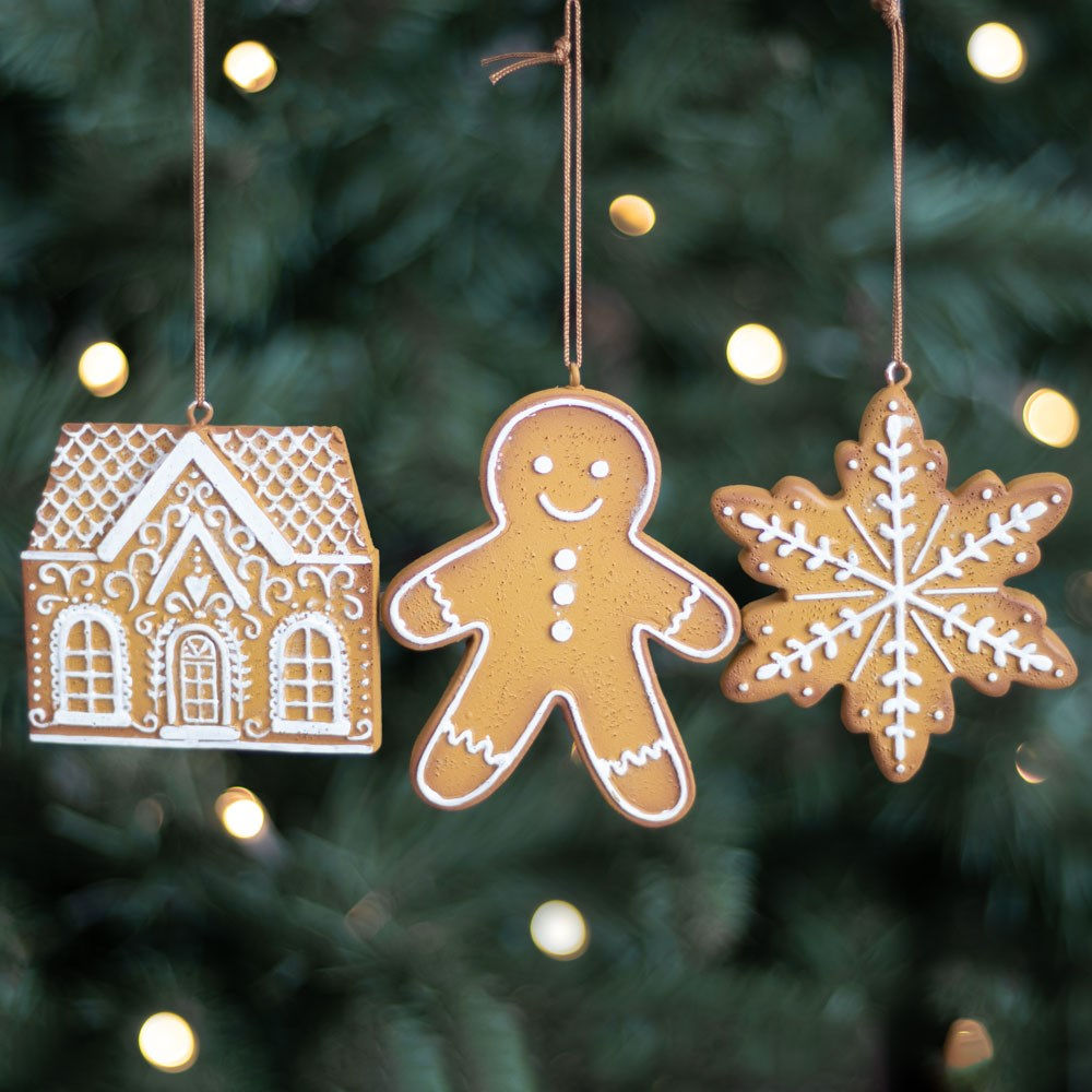 Set of 3 Hanging Gingerbread Decorations - Gift Boxed