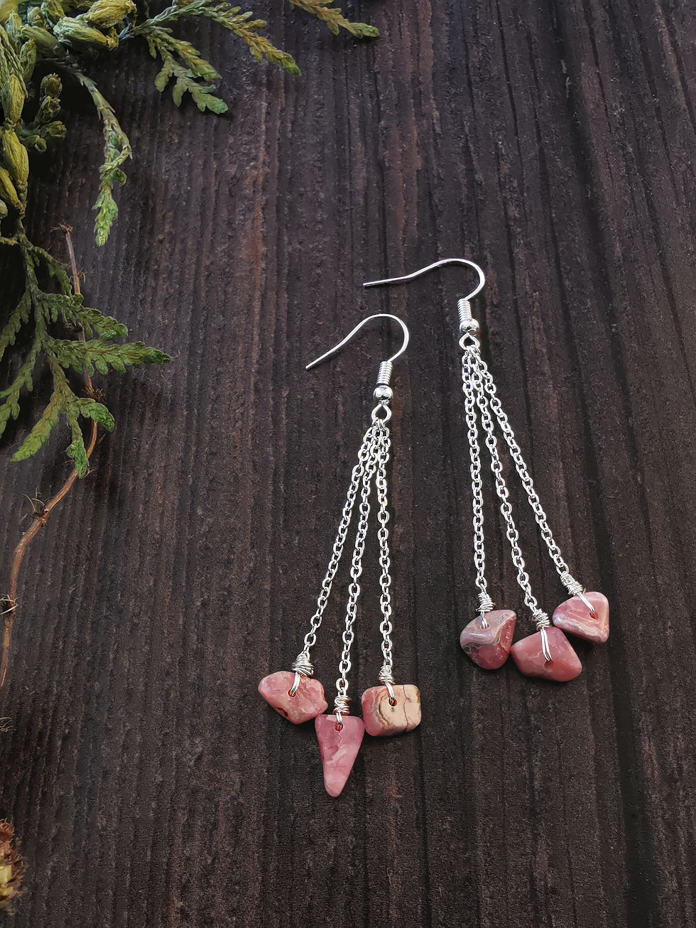 Thumbnail: Rhodochrosite Semi-Precious Stone 925 Sterling Silver Earrings - Xander Kostroma
