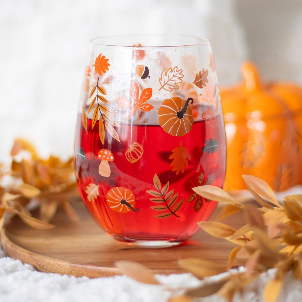 Stemless Glass from the Autumn Leaves & Pumpkins Please  - Gift Boxed