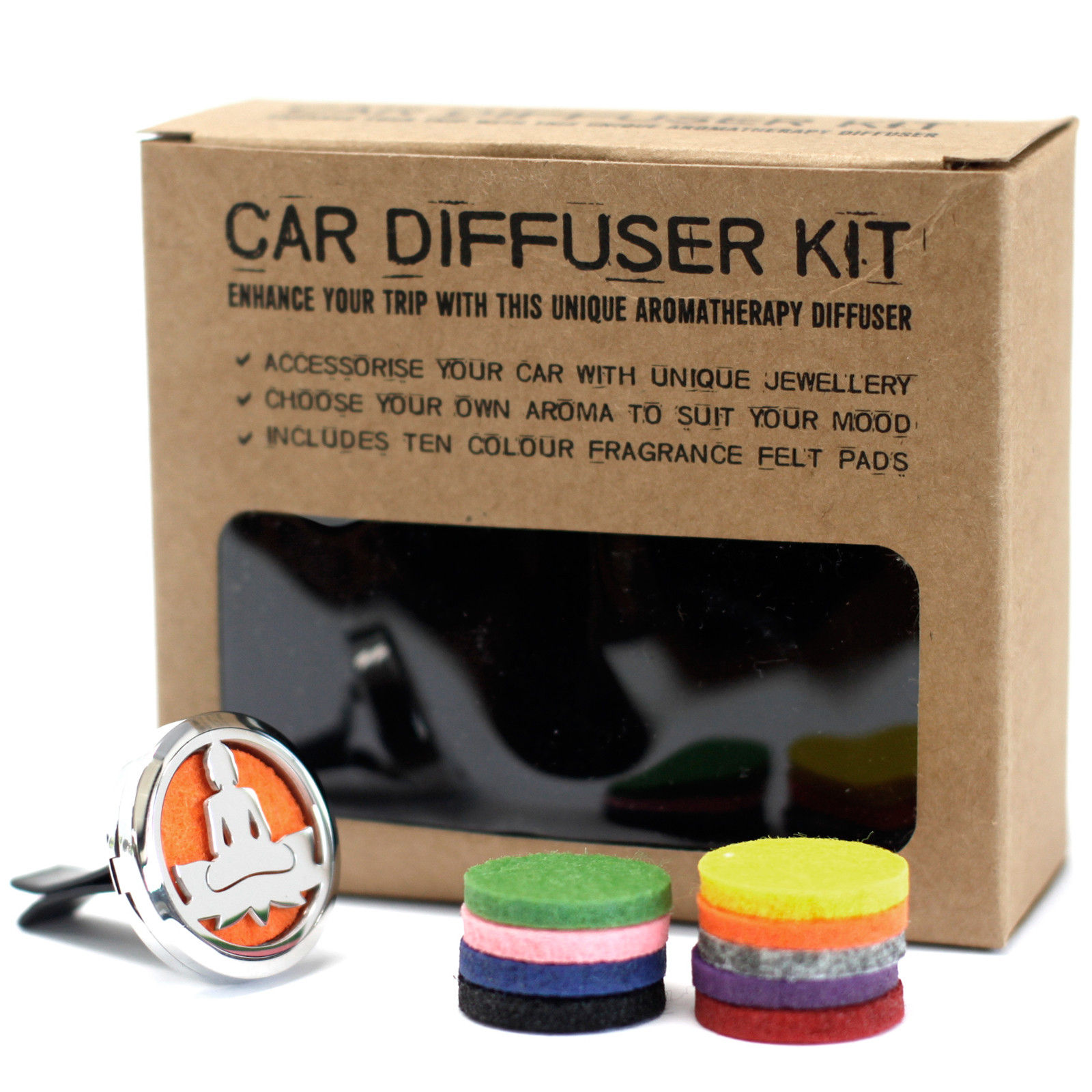 Lotus Buddha Aromatherapy Car Diffuser Kit with 10ml Pure Essential Oil - 30mm