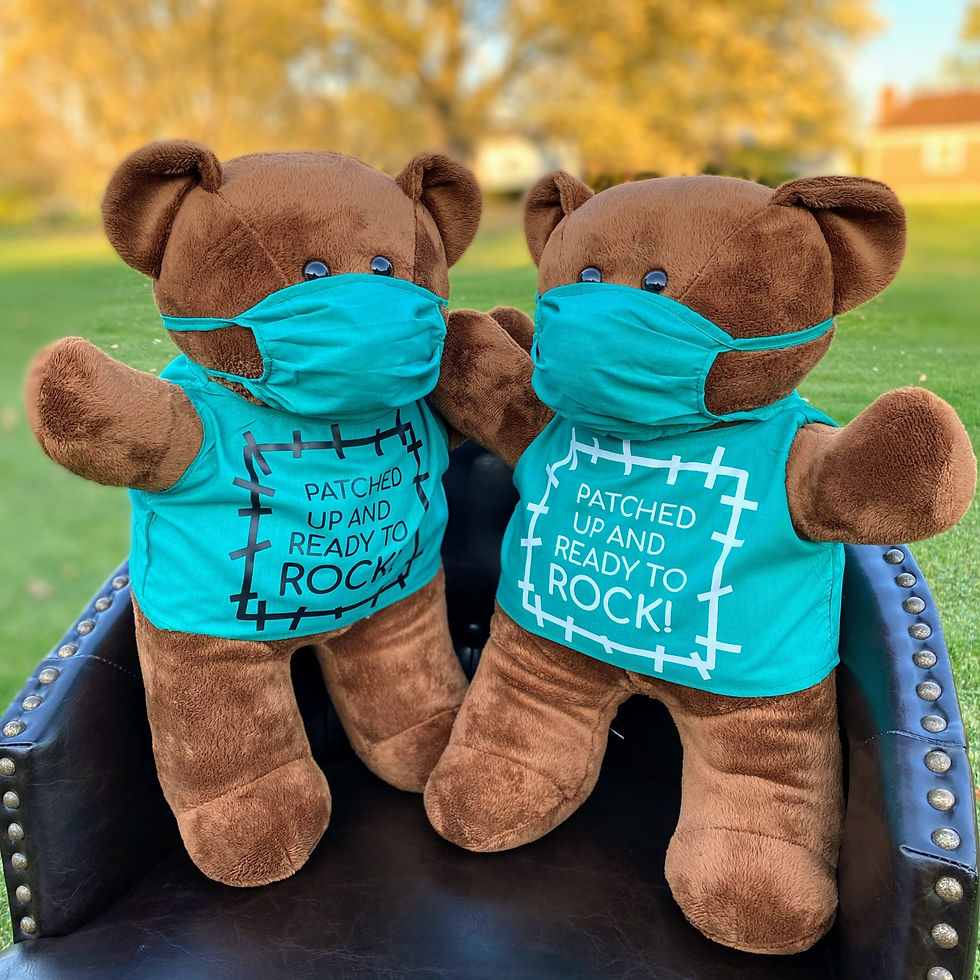 Thumbnail: Two Bears - with a white imprint and 1 with a black imprint. Imprint says Patched Up and ReadyTo Rock