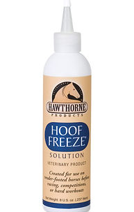 Hawthorne Hoof Freeze 8oz
Hoof Freeze aids in preventing and treating pain and soreness in horses’ hooves, particularly tender-footed horses.
It can be applied prior to races, competitions, or hard workouts. Hoof Freeze also combats thrush and white line disease.