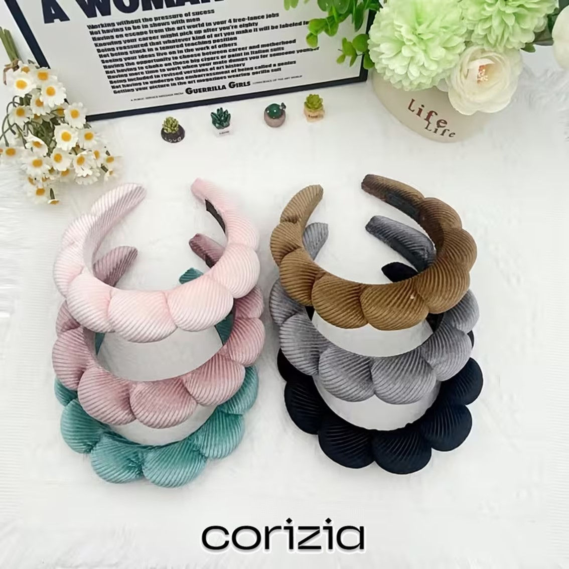 Collezione fasce capelli a nuvola in velluto a coste colori assortiti