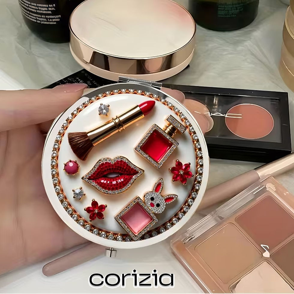 Specchietto da Borsa Gioiello Red & Gold con icone beauty 3D e strass
