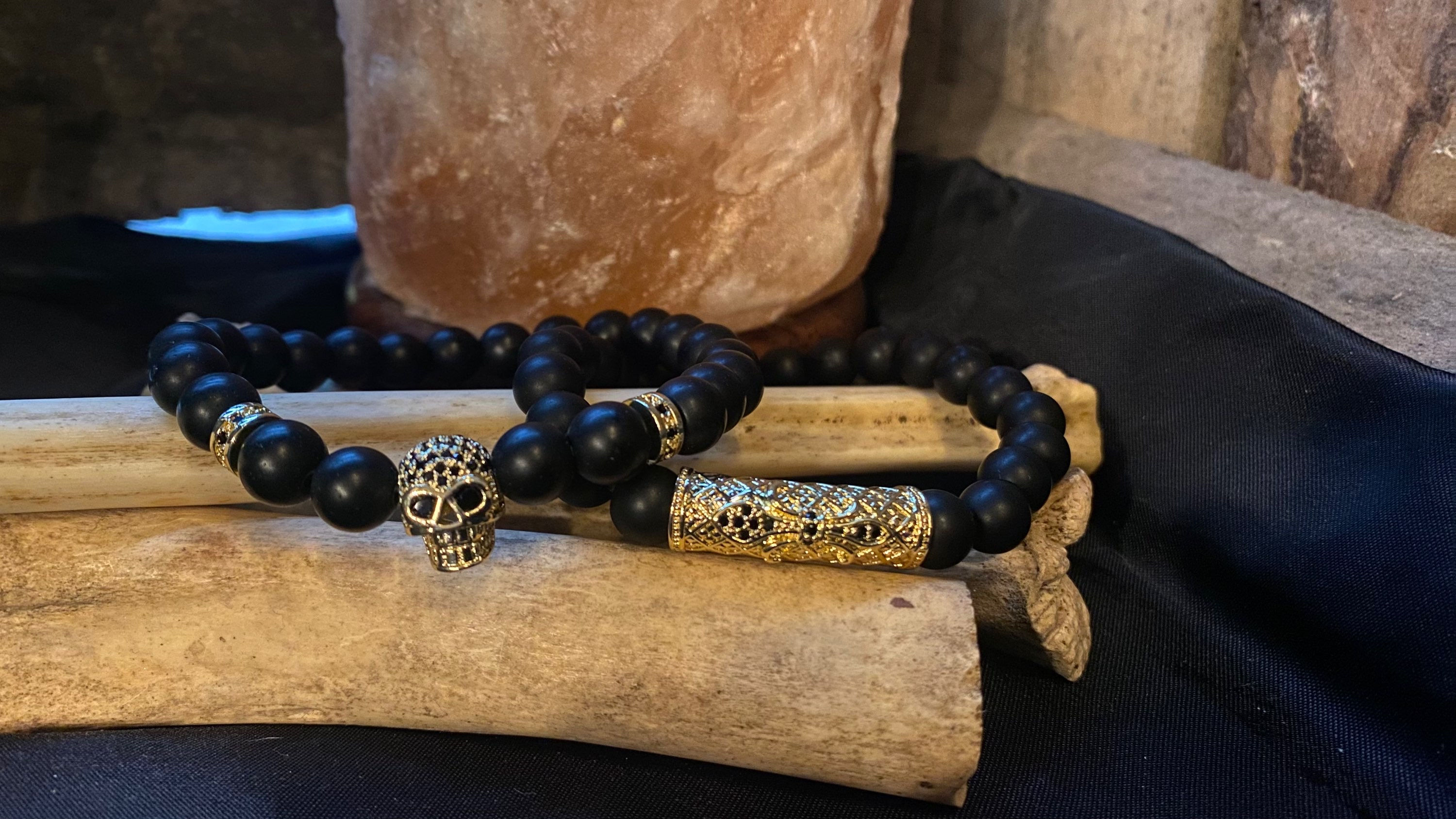 Bracelet Set with Stainless Steel Gold painted and Black Onyx Elements