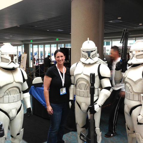 Woman with Galactica Cylones at Comic Con