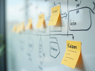 Visual representation of Kaizen process flowchart with sticky notes