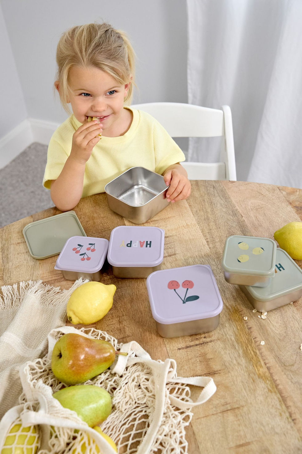 Miniature : Lot de 3 boîtes à goûter en inox 'happy lemon' - Lassig