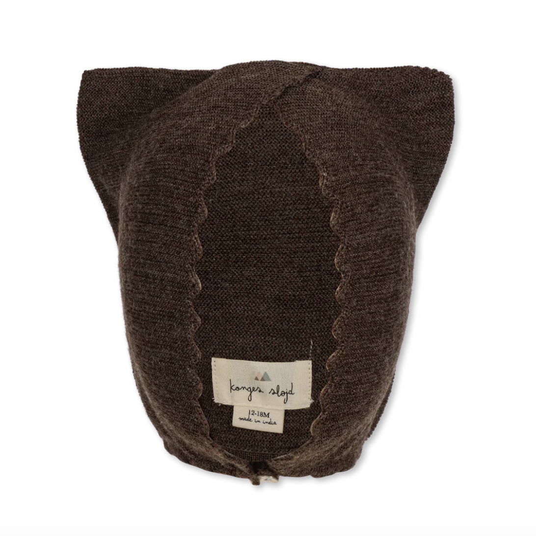 Béguin oreilles de chat en laine mérino 'Iced coffee' - Konges Slojd