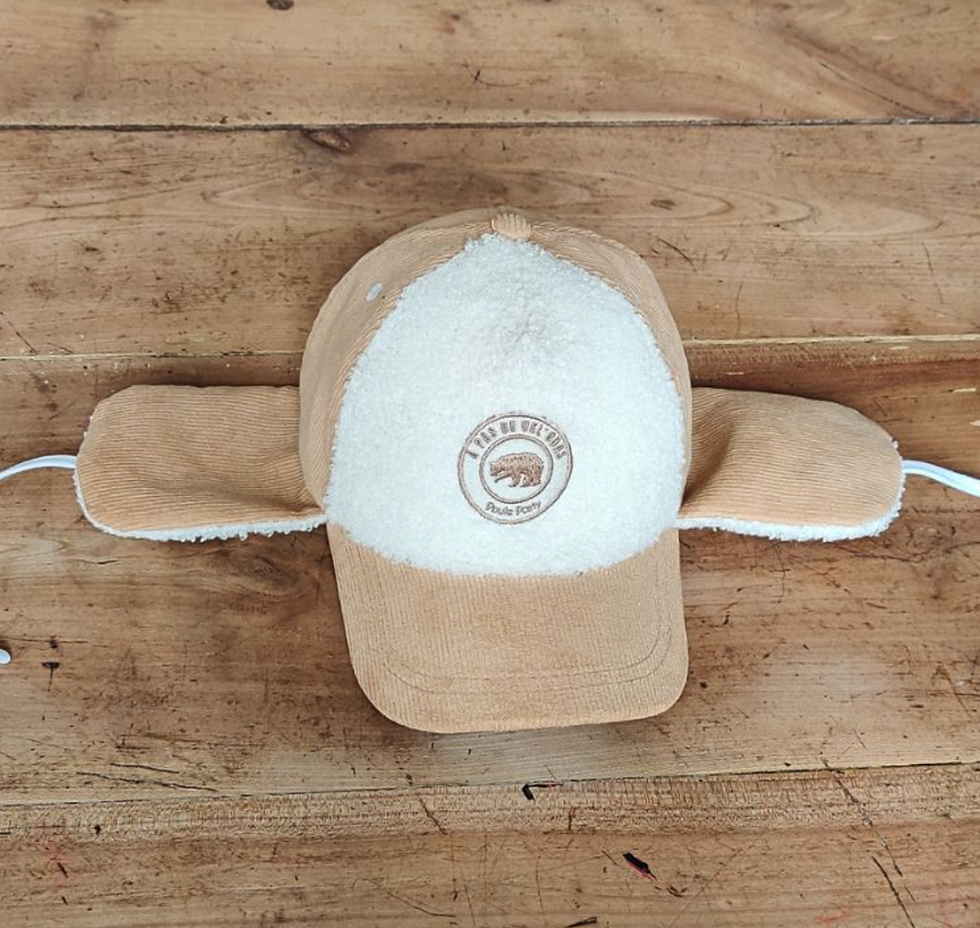 Miniature : Casquette en velours 'beige' avec cache oreilles - Poule Party