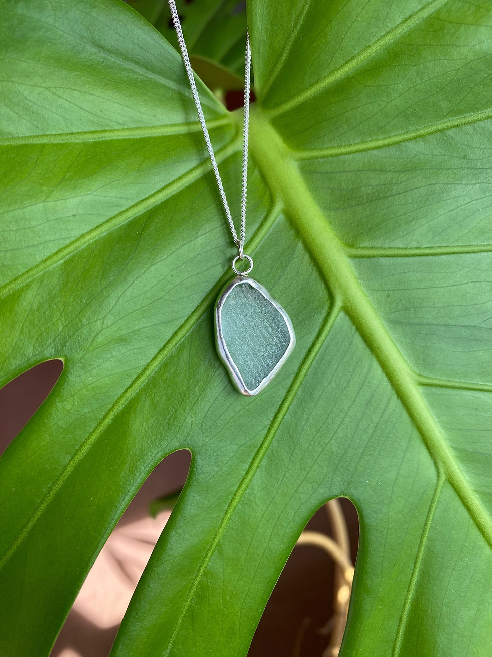 Thumbnail: Textured Clear Cornish Seaglass Pendant Necklace