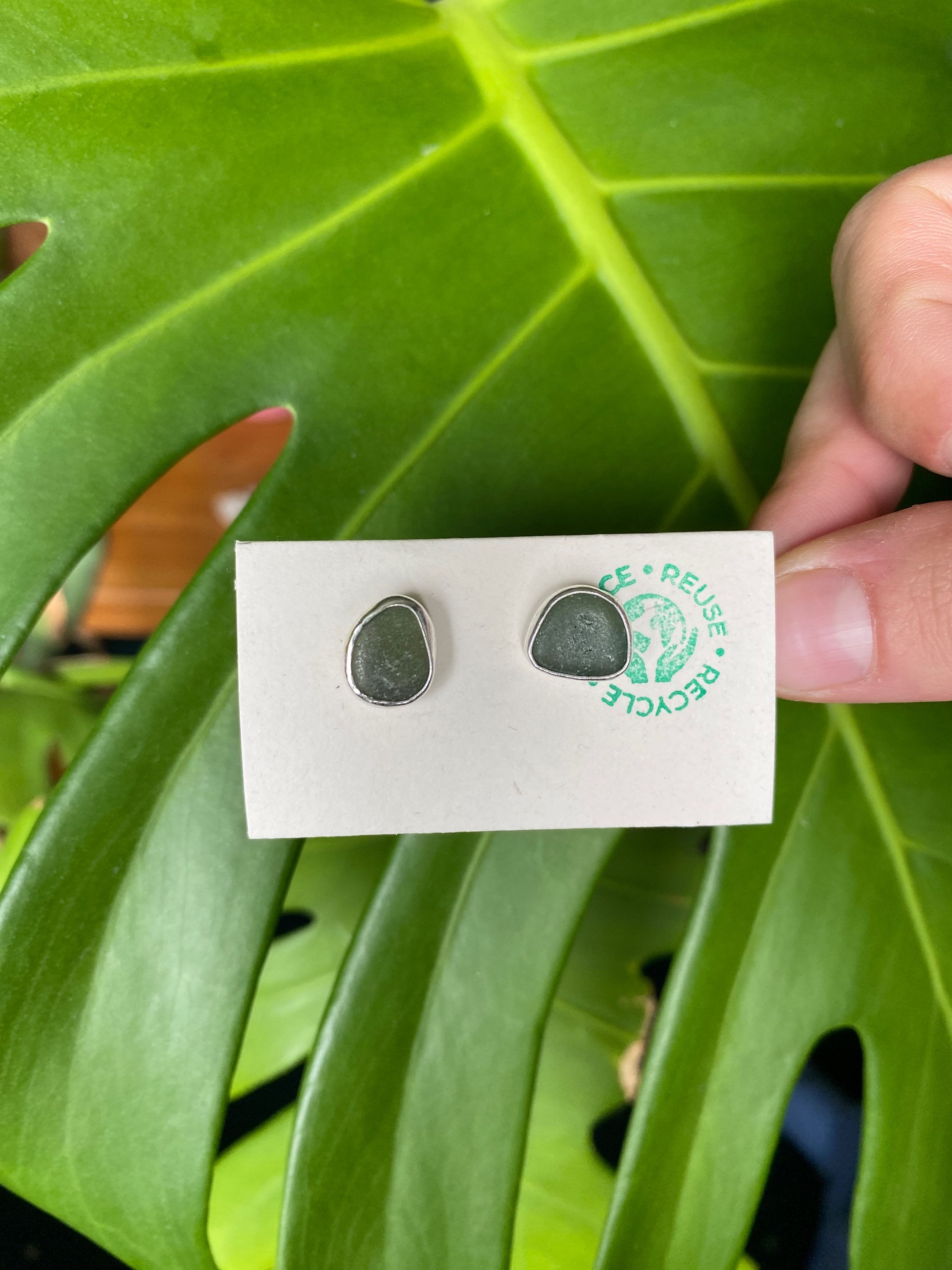 Green Seaglass Stud Earrings