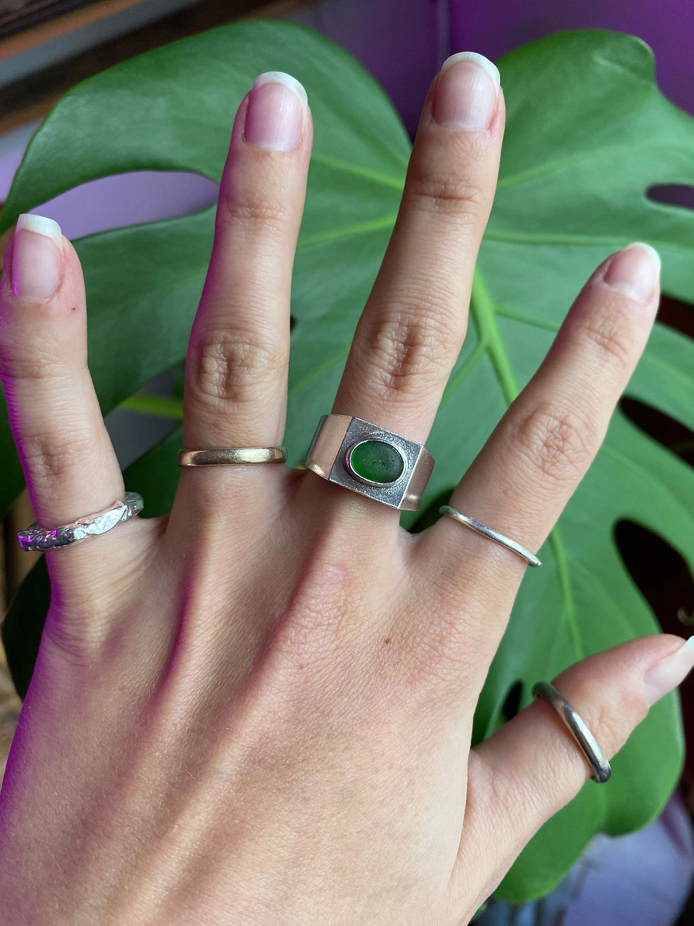 Thumbnail: Green Cornish Seaglass Signet Ring