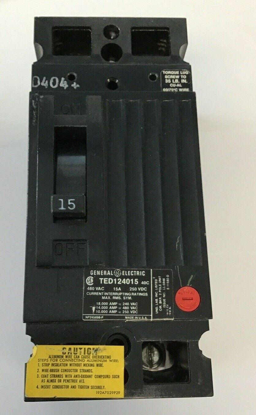 GENERAL ELECTRIC TED124015 CIRCUIT BREAKER 15A 480VAC 250VDC