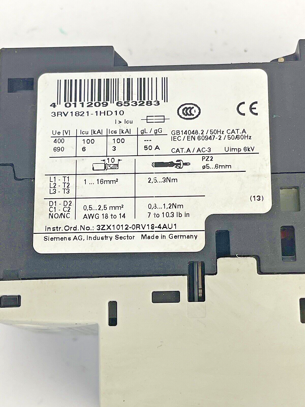 Thumbnail: SIEMENS - 3RV1821-1HD10 - CIRCUIT BREAKER / TRANSFORMER PROTECTOR