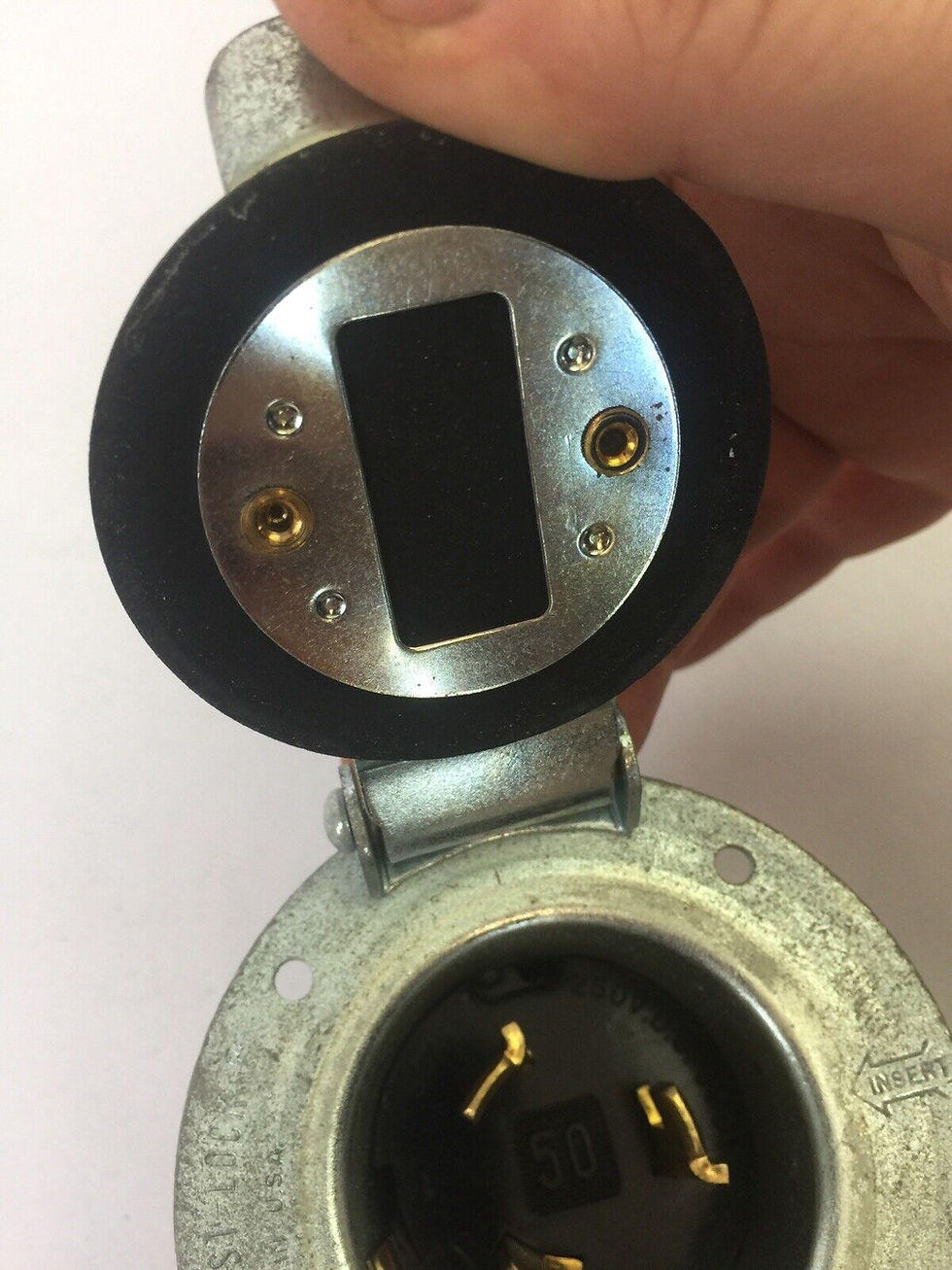 Thumbnail: HUBBELL 3768 TWIST-LOCK FLANGED INLET WITH LIFT COVER 250VDC 600VAC 50A 4-WIRE