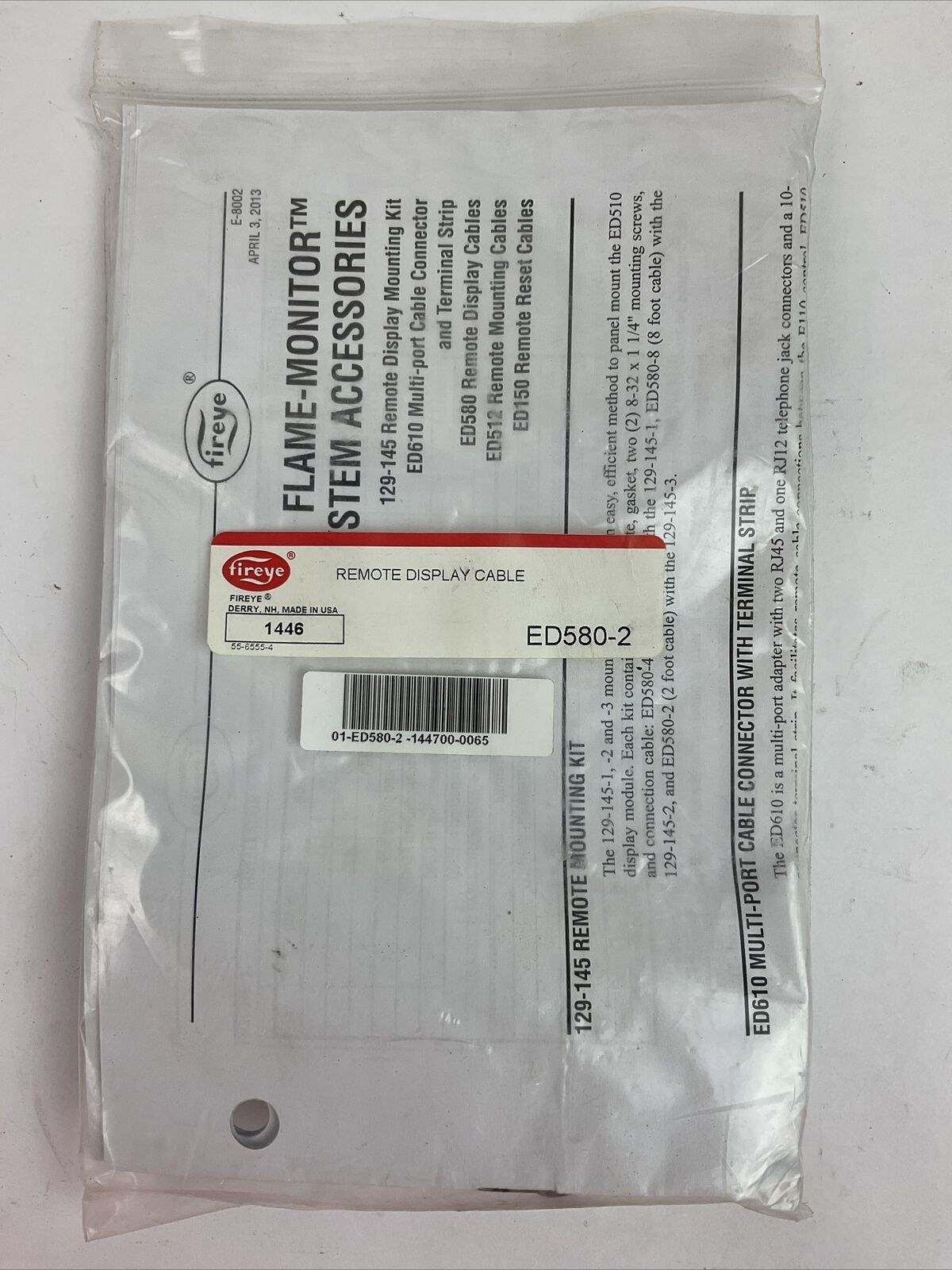 FIREYE ED580-2 REMOTE DISPLAY CABLE