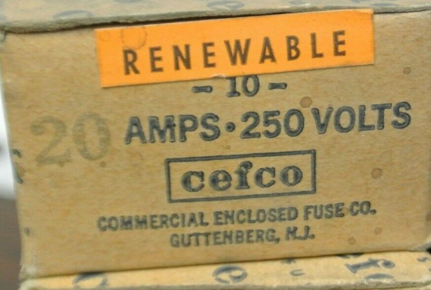 Thumbnail: BOX of 10 / CEFCO 20 AMP RENEWABLE FUSE / 20A / 250V / NEW SURPLUS