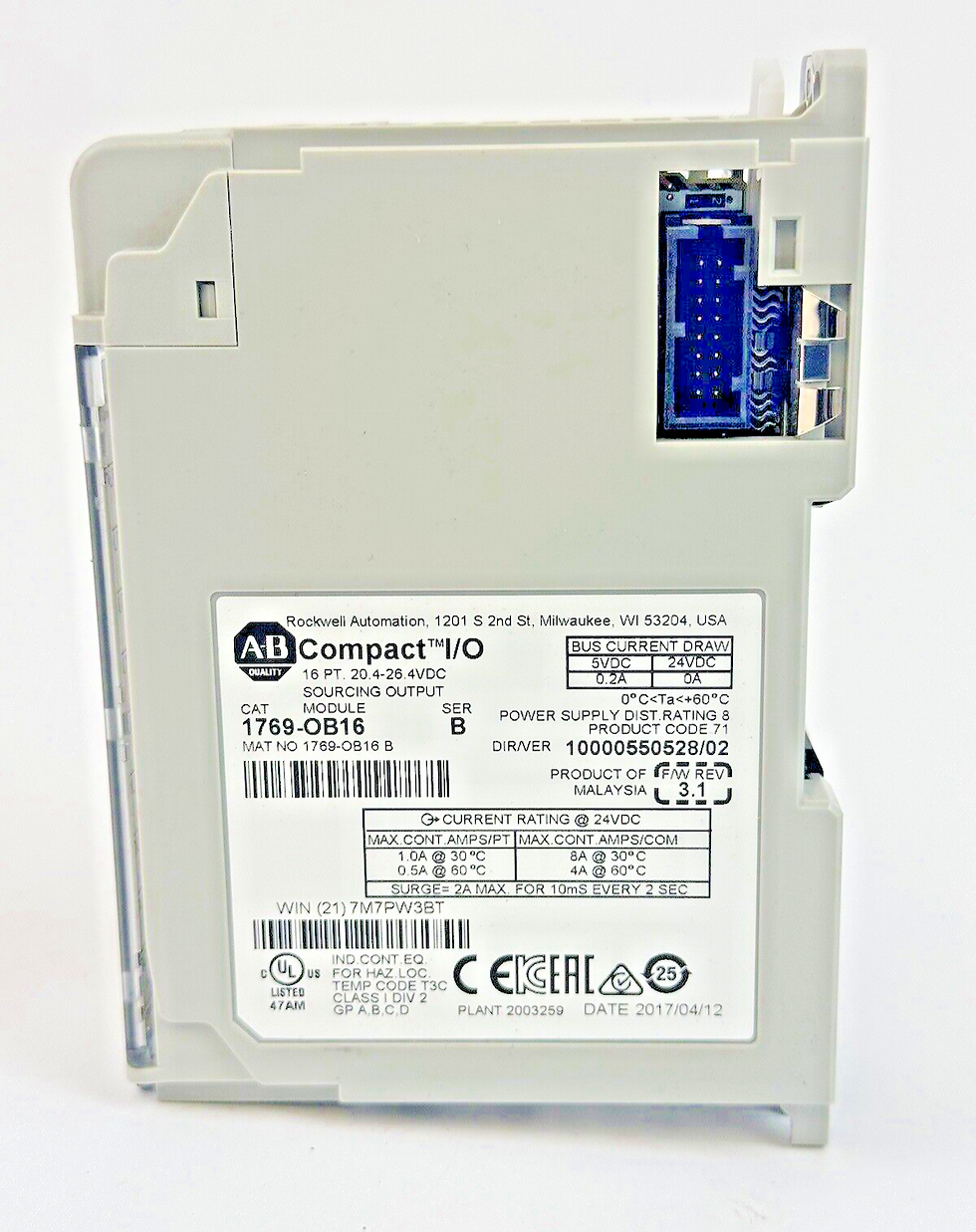 Thumbnail: ALLEN-BRADLEY - 1769-OB16 SER. B, F/W REV 3.1, DIR/VER 10000550528/02- 16 PT.