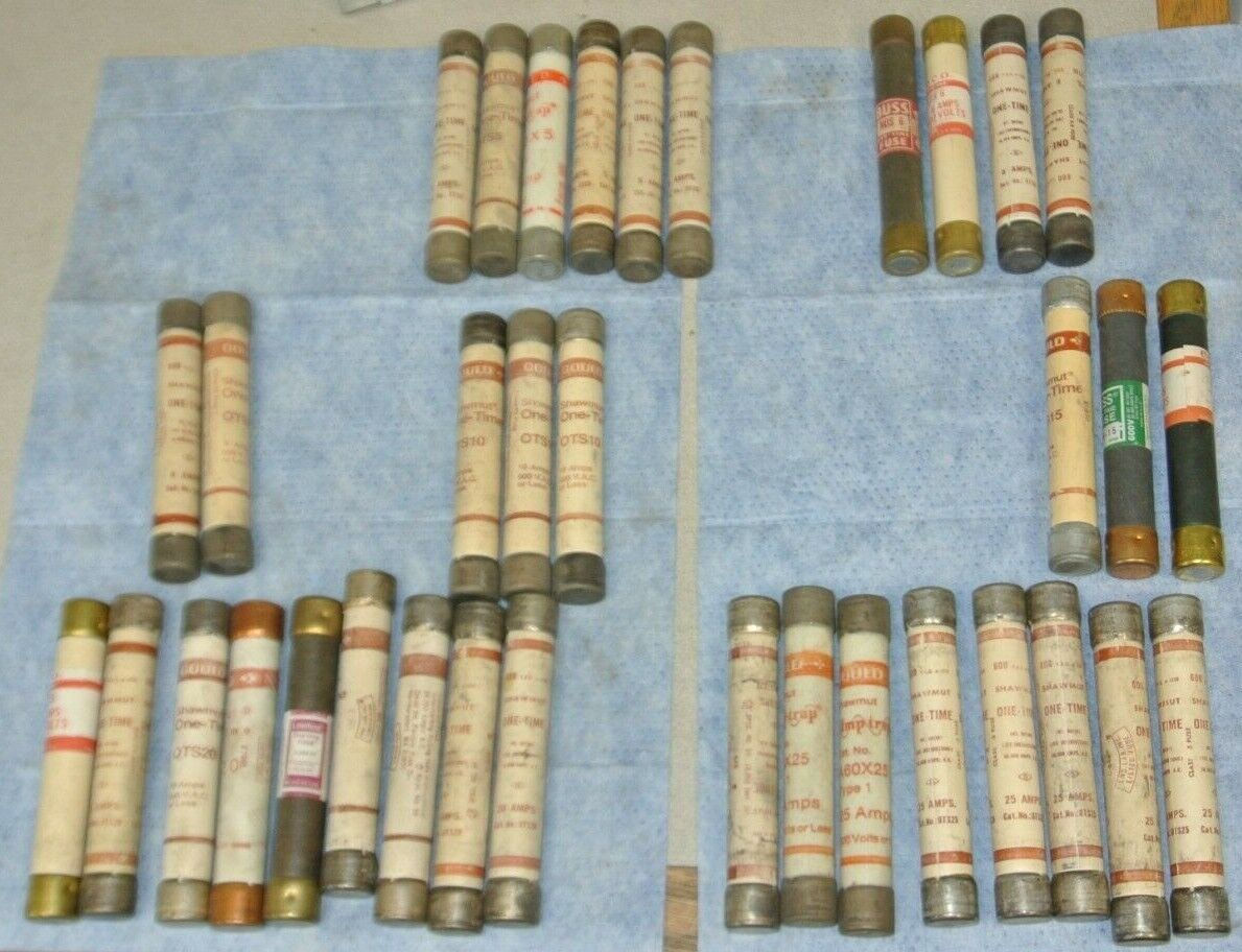 HUGE LOT of 35 ONE-TIME FUSES 5A, 6A, 8A, 10A, 15A, 20A, 25A / 600V / SEE BELOW