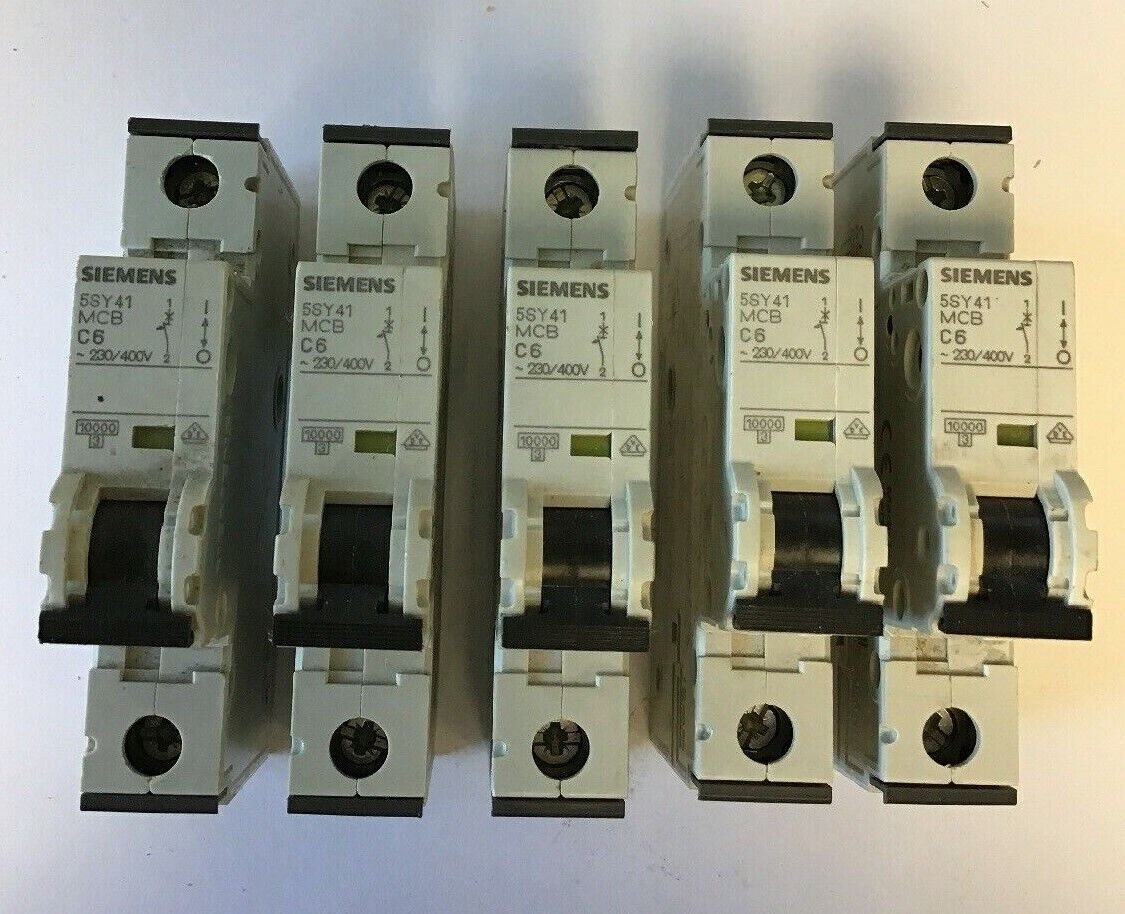 SIEMENS 5SY416-7 MCB C6, 6AMP 250VAC/400V CIRCUIT BREAKER (LOT OF 5)