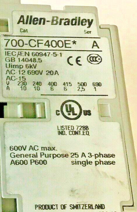 Thumbnail: ALLEN BRADLEY 700-CF400E*CONTROL RELAY SER.A 600VAC 25A 3PH