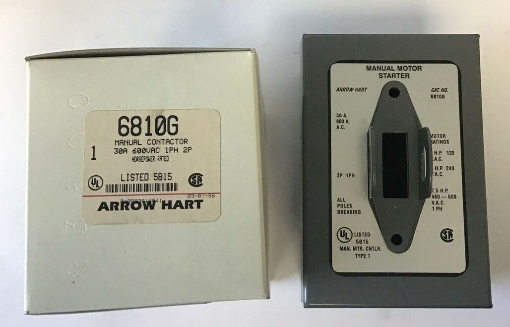 ARROW HART 6810G MANUAL MOTOR STARTER 30A 600VAC 2POLE 1PH 7.5HP