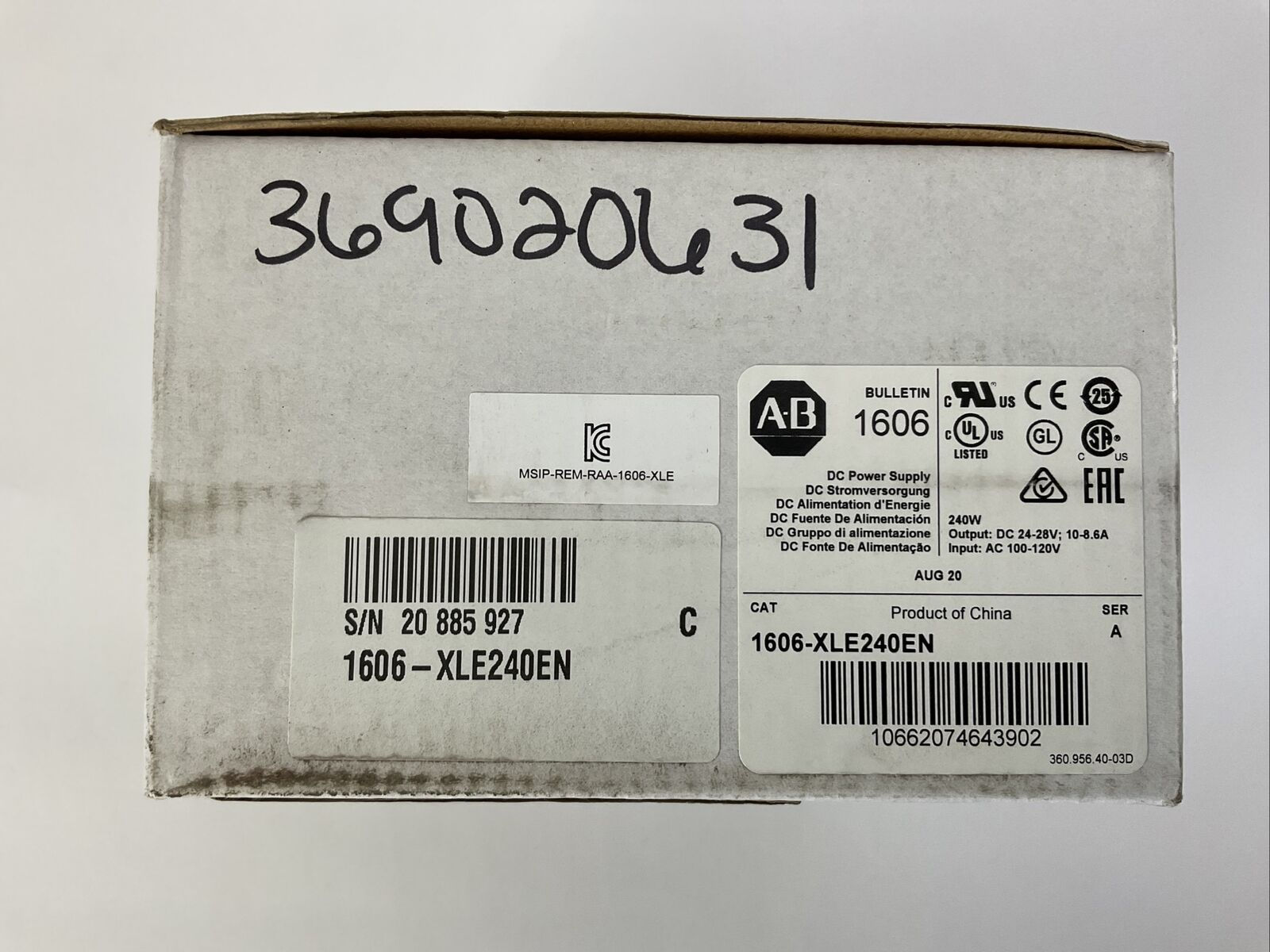 ALLEN BRADELY 1606-XLE240EN DC POWER SUPPLY OUTPUT 24-28VDC 10-8.6A INPUT