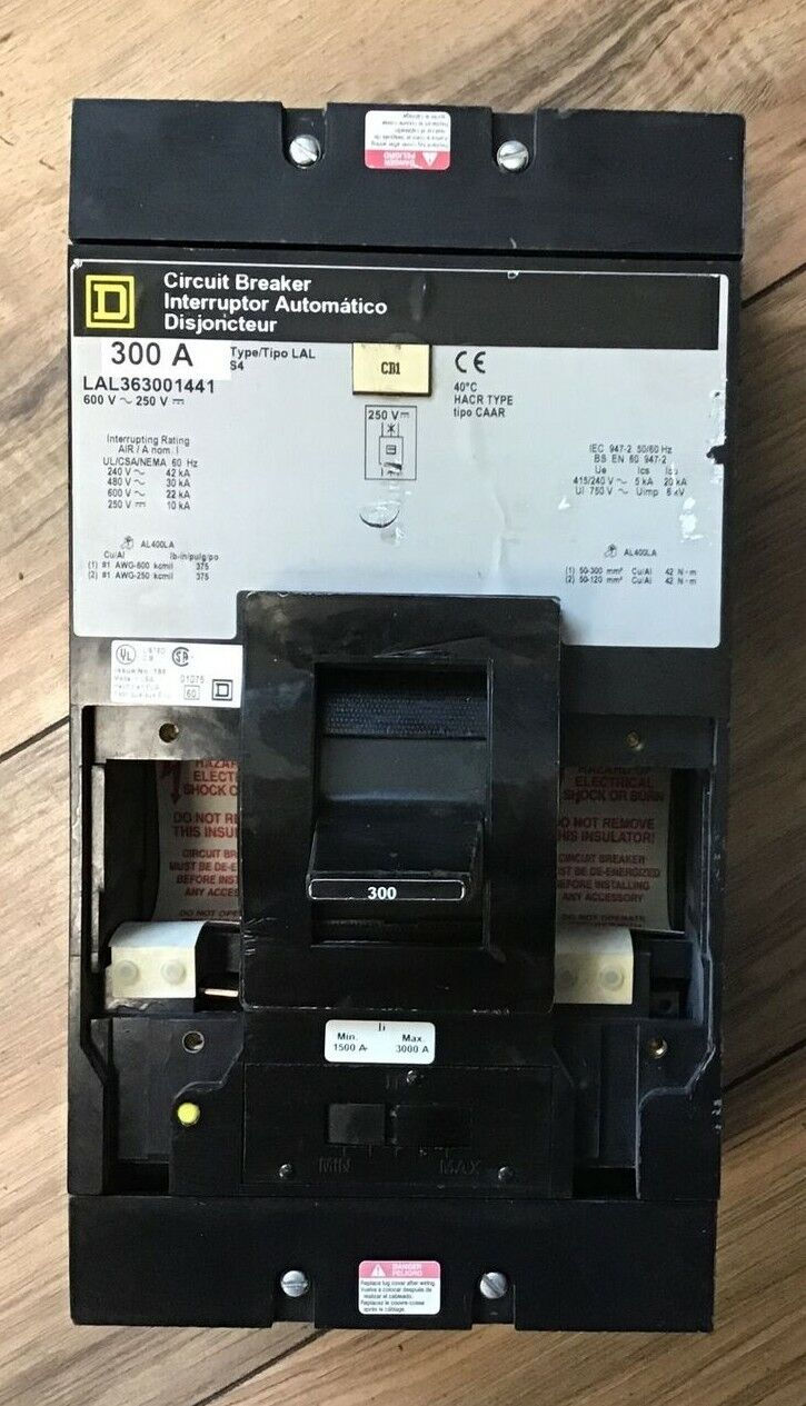 SQUARE D LAL363001441 CIRCUIT BREAKER 300A 600VAC 250VDC SERIES 4 W/O TRIPS