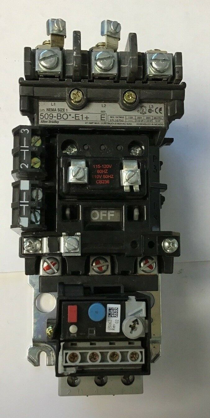 ALLEN-BRADLEY 509-BO*-E1+ SIZE 1 STARTER 120 V COIL W/592-EECC W/595-A SER.C