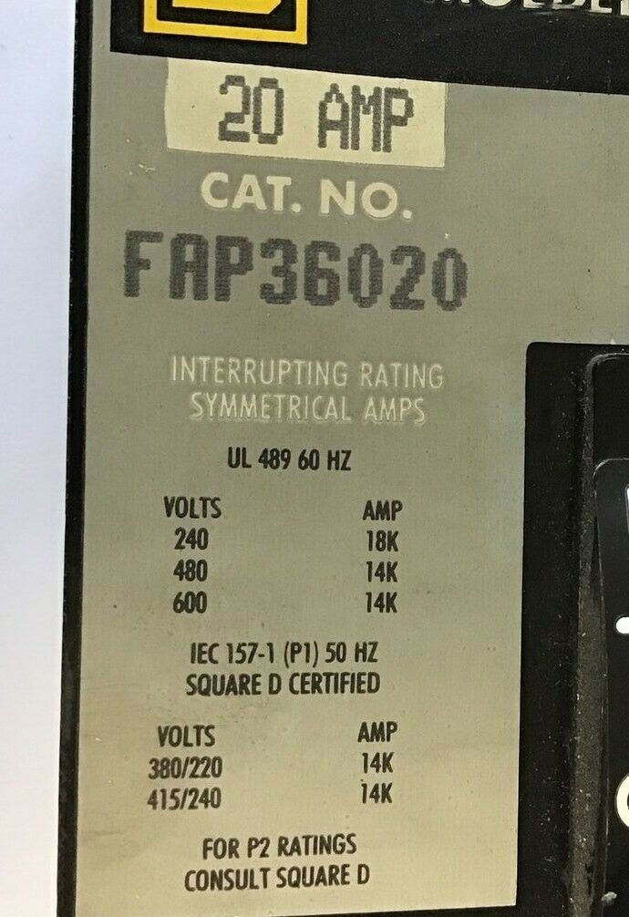 Thumbnail: SQUARE D FAP36020 CIRCUIT BREAKER 20A 600V