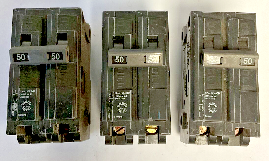 SIEMENS QD250 CIRCUIT BREAKER 120/240VAC 50A 2POLE HACR TYPE***LOTOF3***